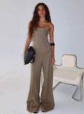 Madelle Mid Rise Straight Leg Pants Brown Pinstripe