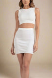 High Waist Bandage Mini Skirt White Pearl