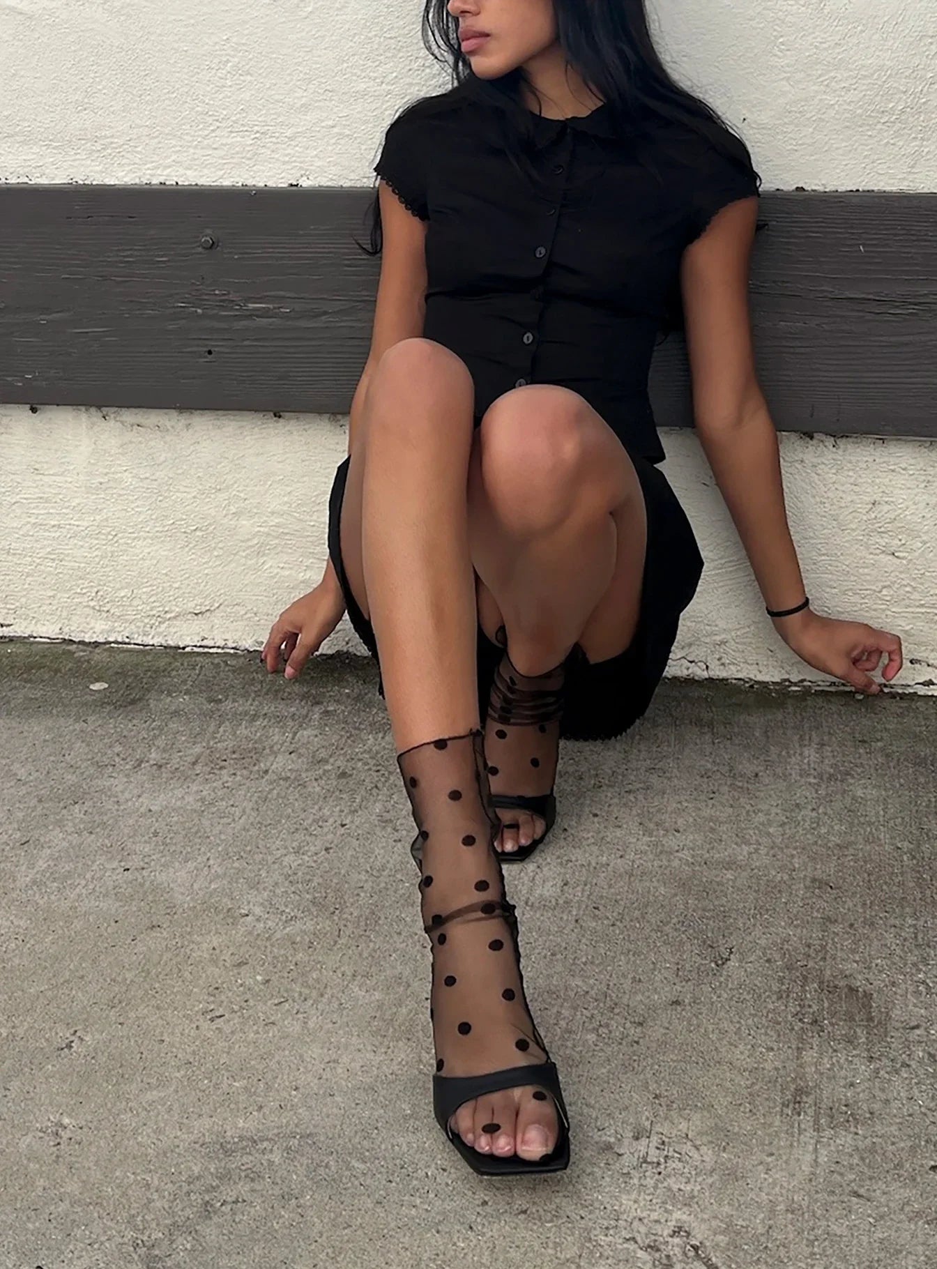 Jaymie Sheer Socks Black Polka