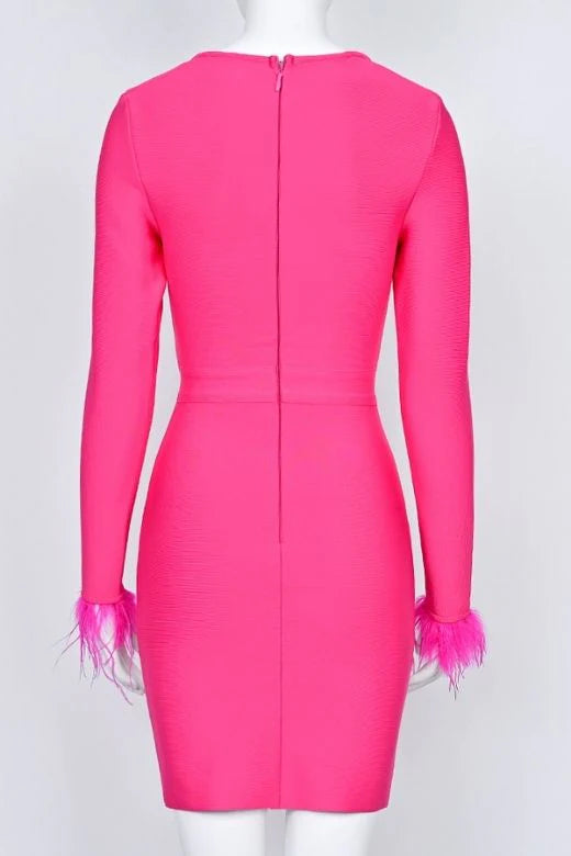 Erin Long Sleeve Bandage Mini Dress Hot Pink