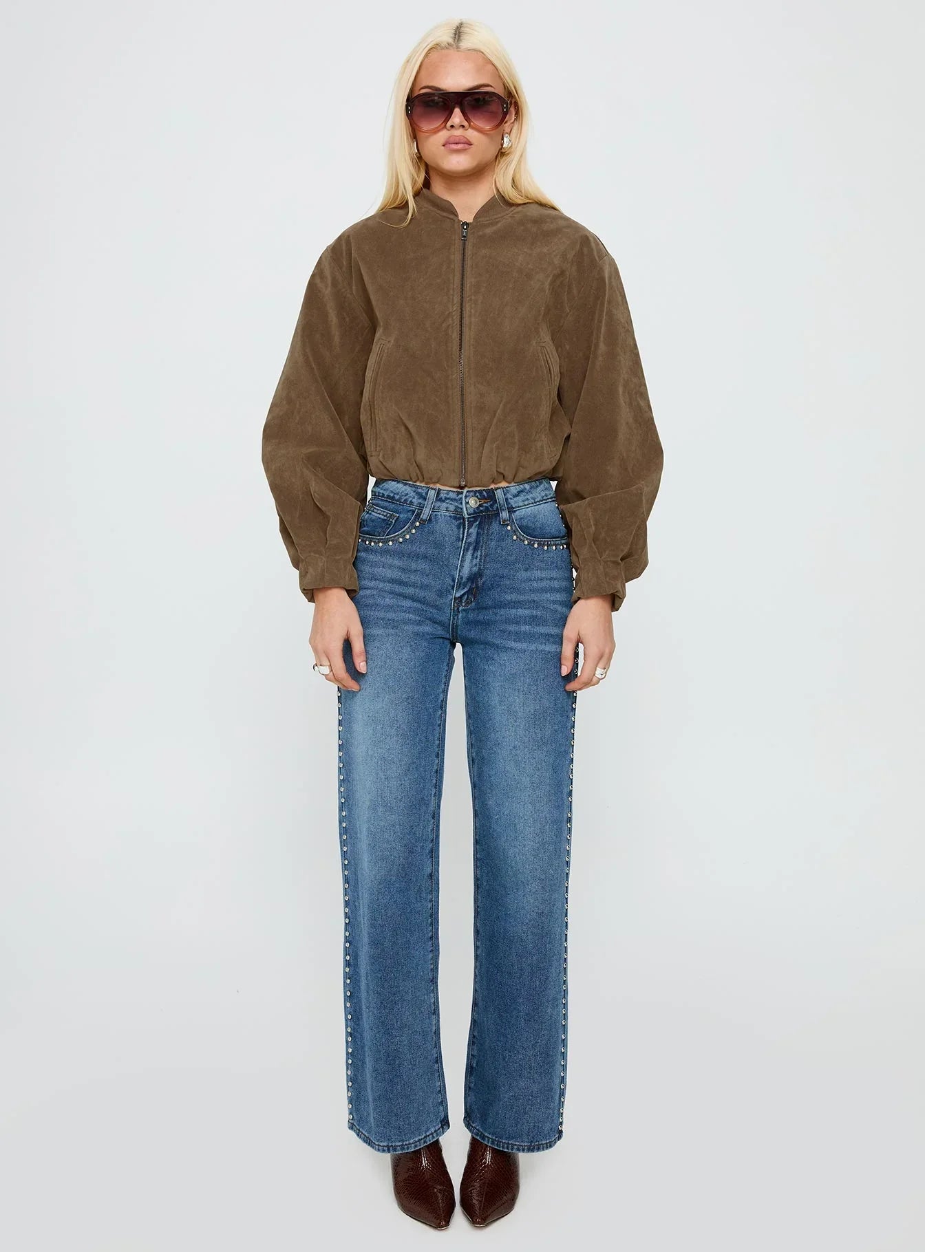Mastery Faux Suede Bomber Jacket Brown