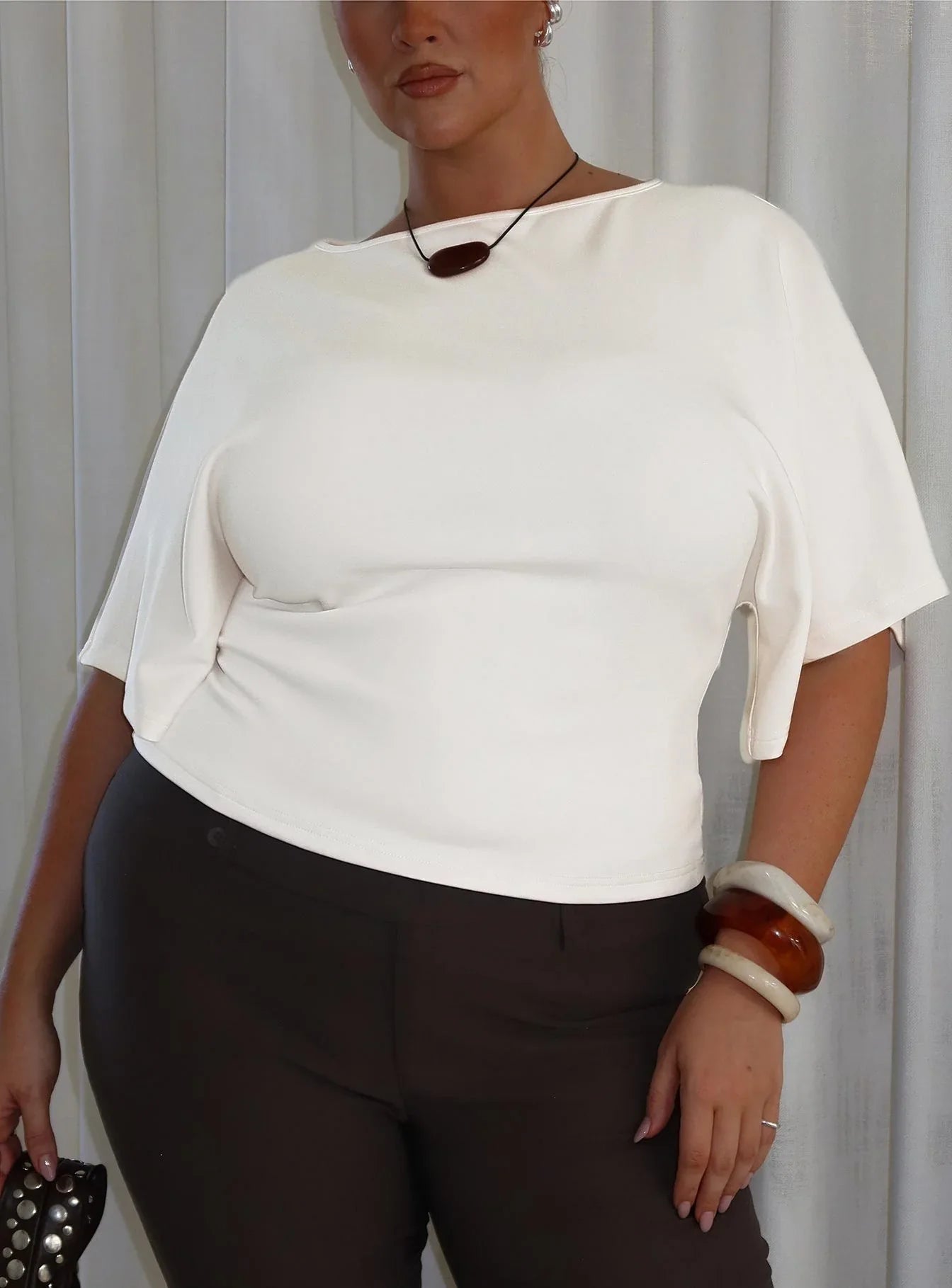 Arazia Cinched Short Sleeve Top White Curve