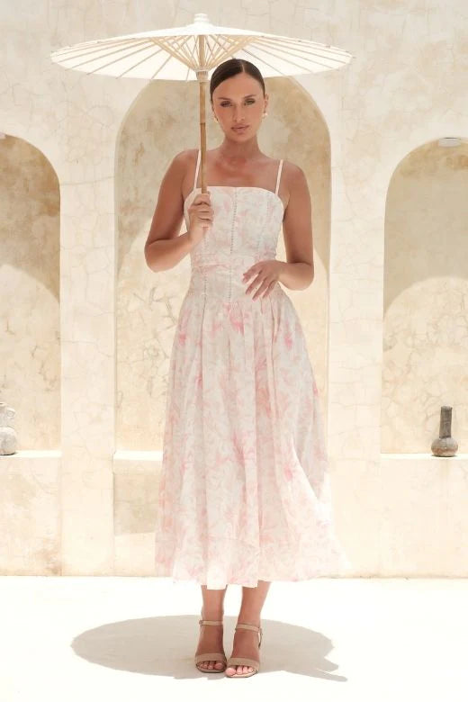 Tasmin Midi Dress Pink Print