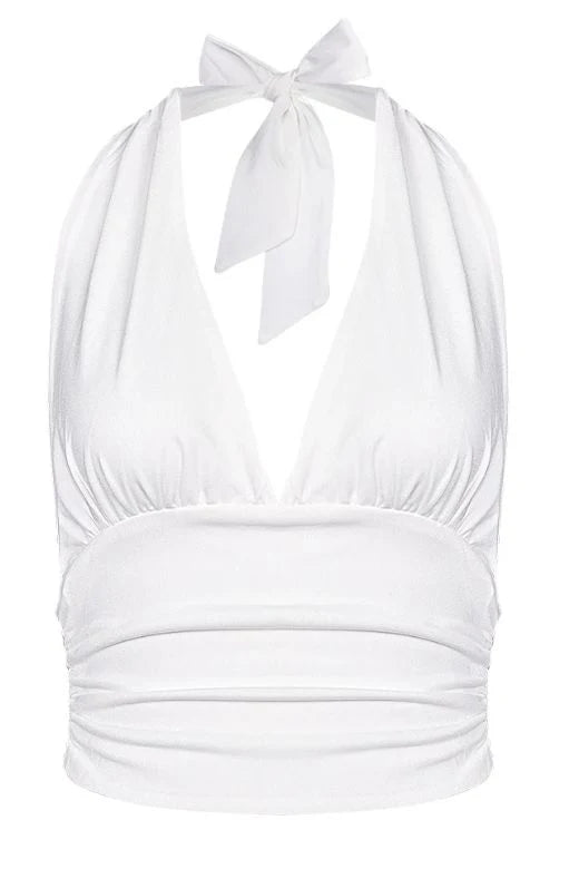 Aby Halter Neck Top White Pearl