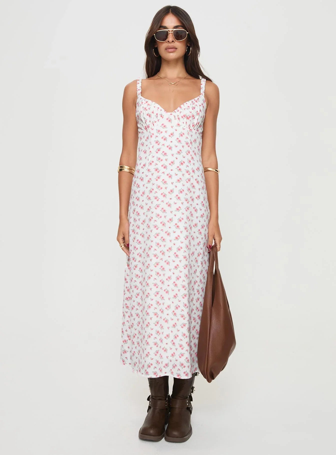 Georgia Midi Dress White Pink Floral