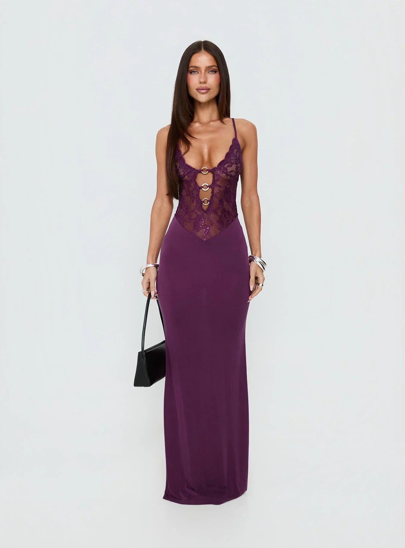 Totema Lace Halter Maxi Dress Purple