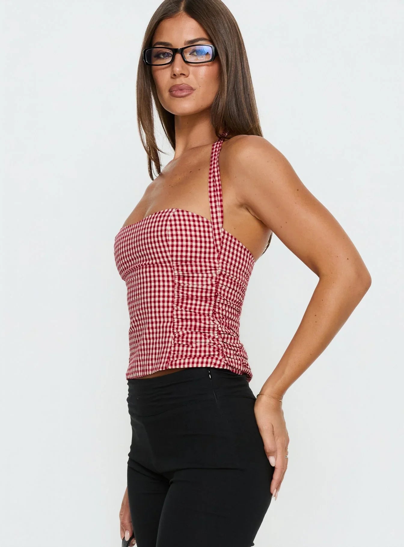 West Coast Love Halter Top Red Gingham