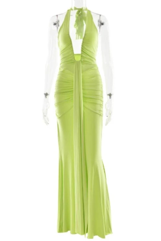 Bella Bodycon Wrap Maxi Dress Neon Green