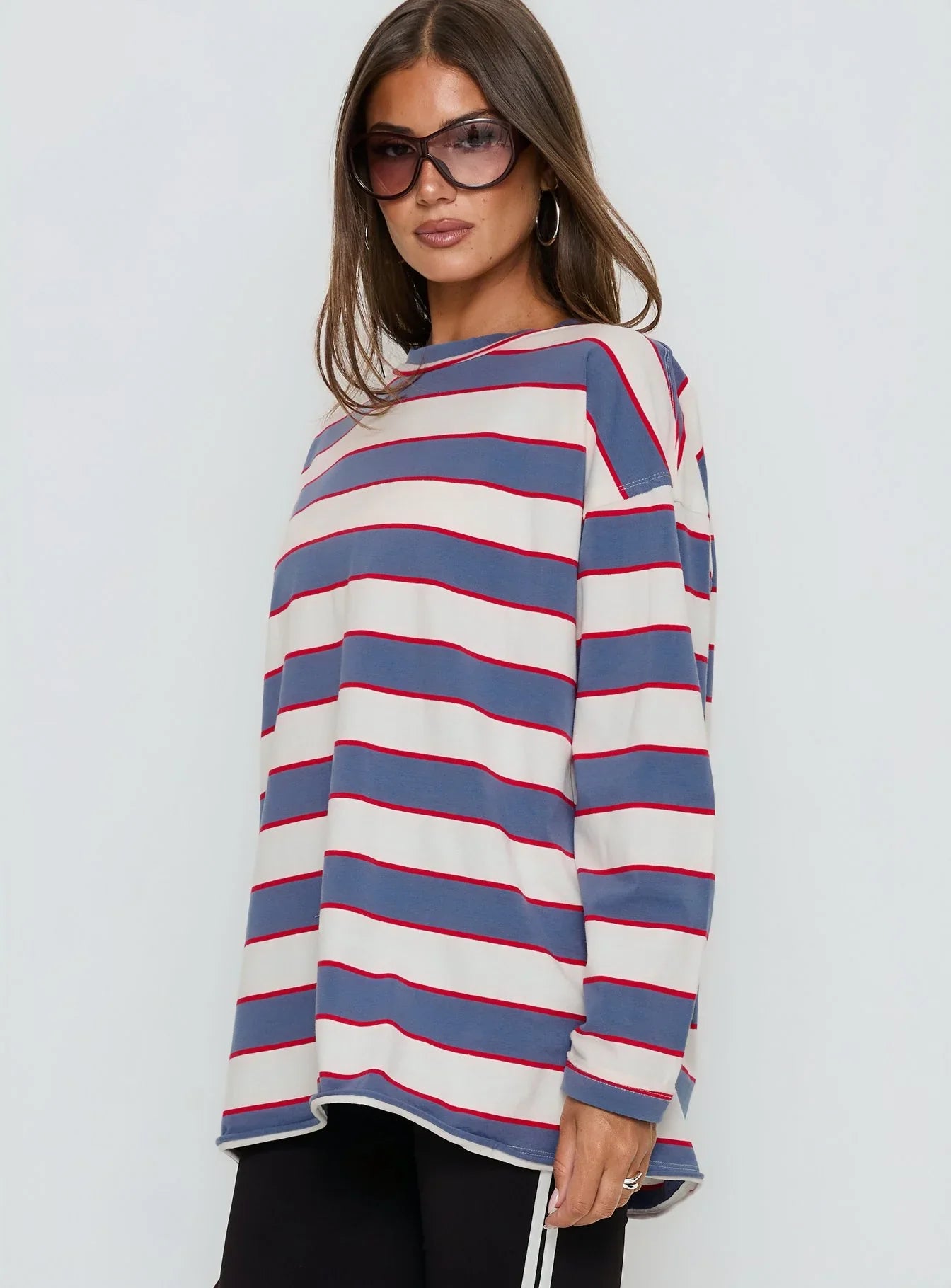 Horizon Long Sleeve Top Dusty Blue Stripe