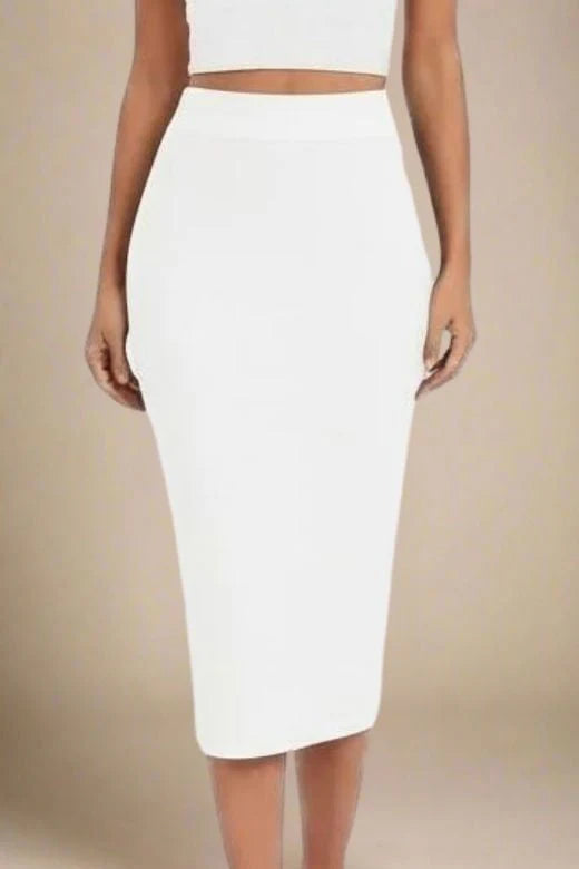 Pencil High Waist Bandage Midi Skirt White Pearl