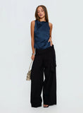 Jennisa Backless Satin Top Navy