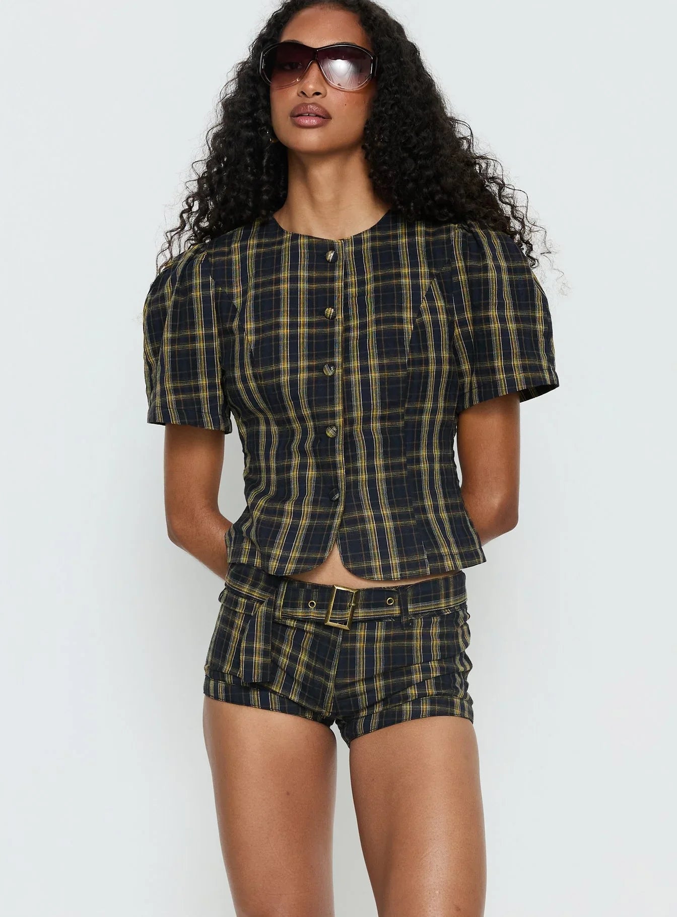 Afterglow Mini Short Navy / Lemon Plaid