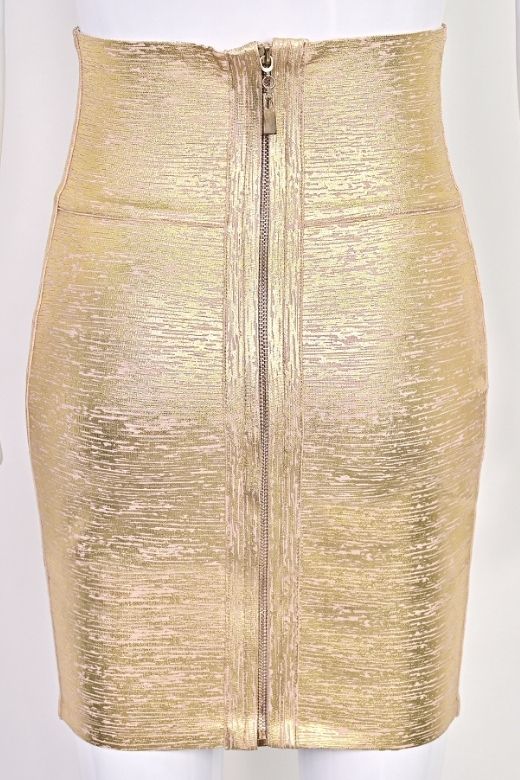 High Waist Leather Pencil Skirt Mini Length Gold