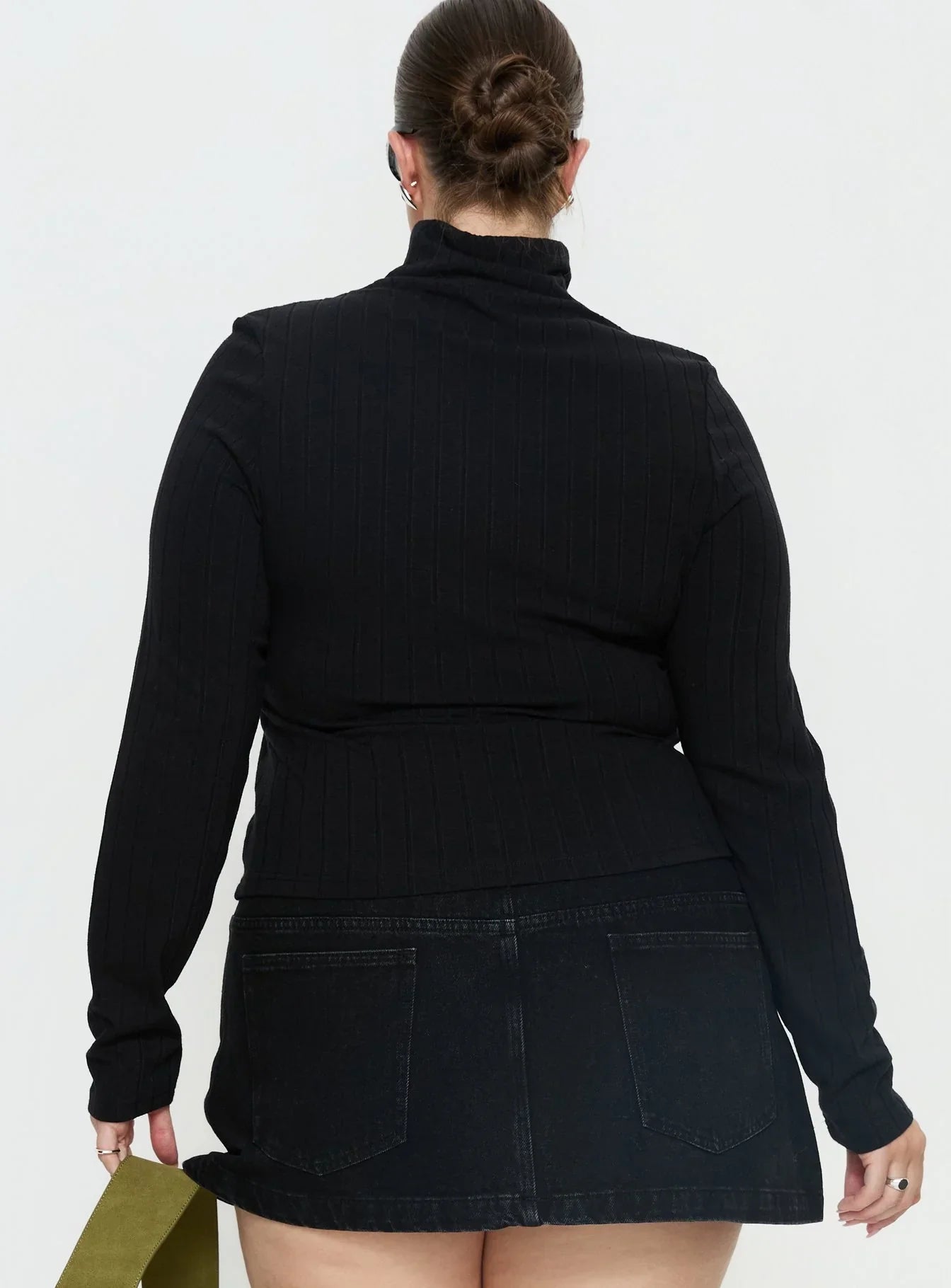 Enisa High Neck Long Sleeve Top Black Curve