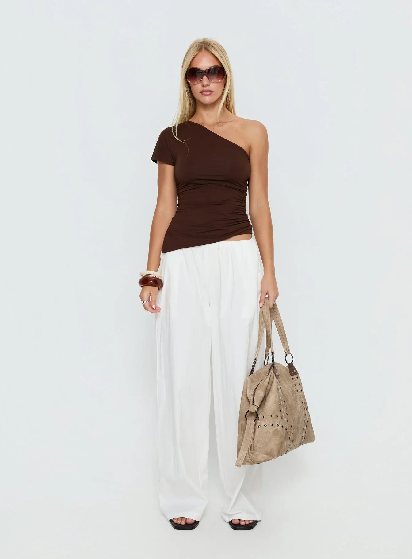 Majira One Shoulder Slouch Top Brown