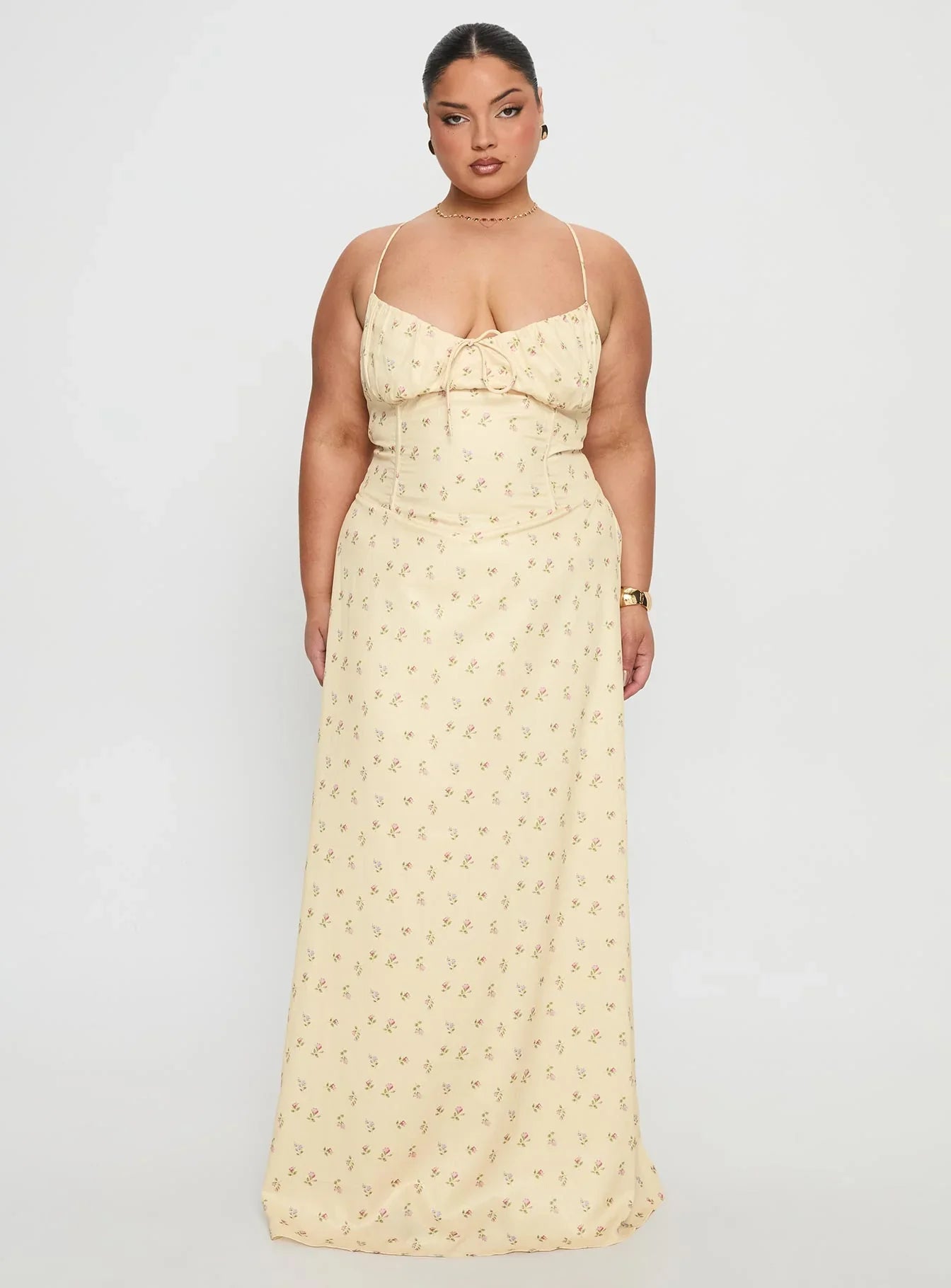 Members Only Maxi Dress Yellow Floral Curve