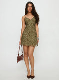 Ailyn V neck Mini Dress Green Leopard
