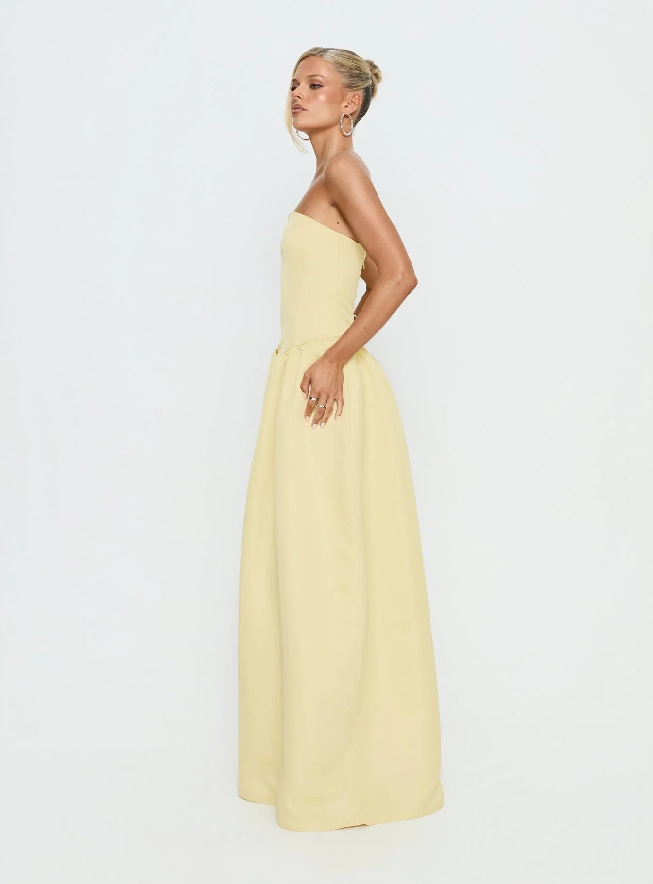 Soft Bloom Drop Waist Strapless Maxi Dress Yellow