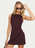 Kherin Boat Neck Romper Wine Polka