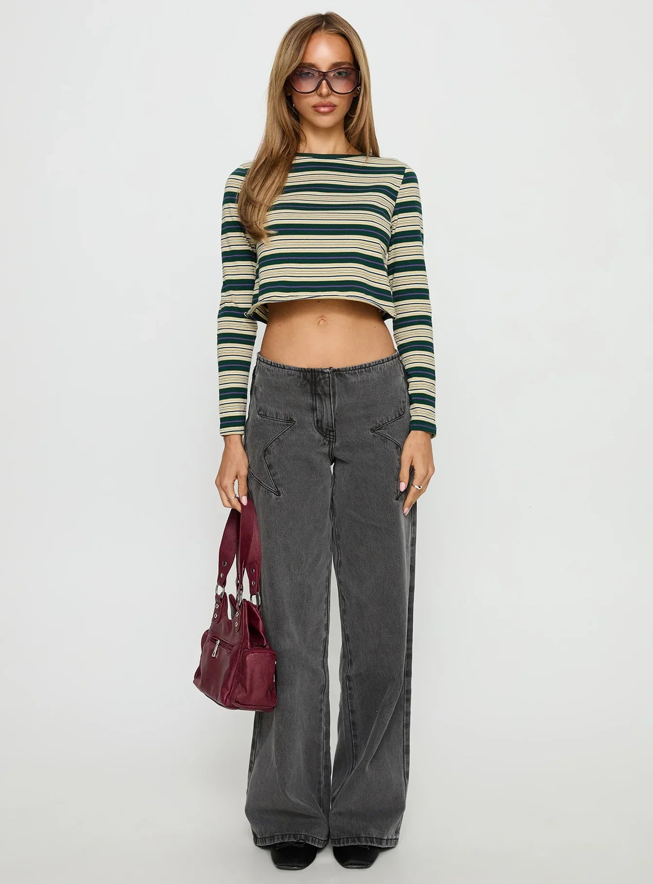 Bentlea Long Sleeve Top Green Yellow Stripe