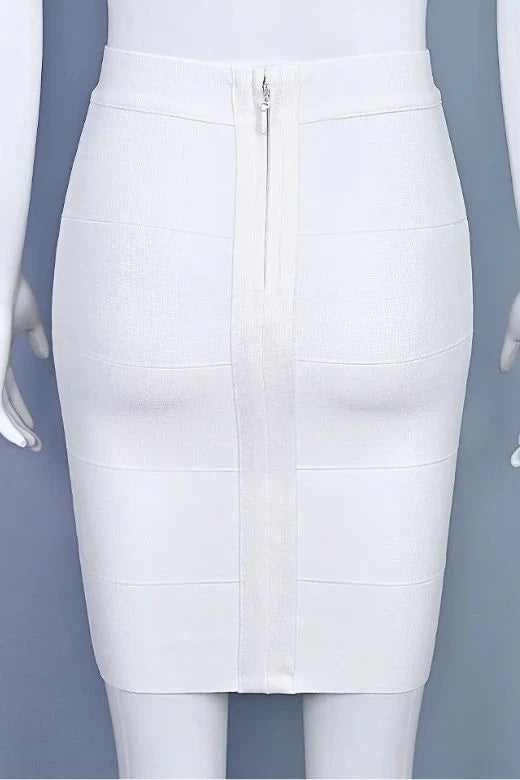 High Waist Bandage Mini Skirt White Pearl