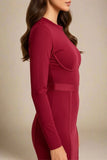 Dee Long Sleeve Bandage Dress Red Wine