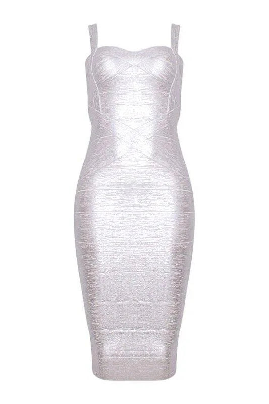 Heidi Bandage Midi Dress Silver