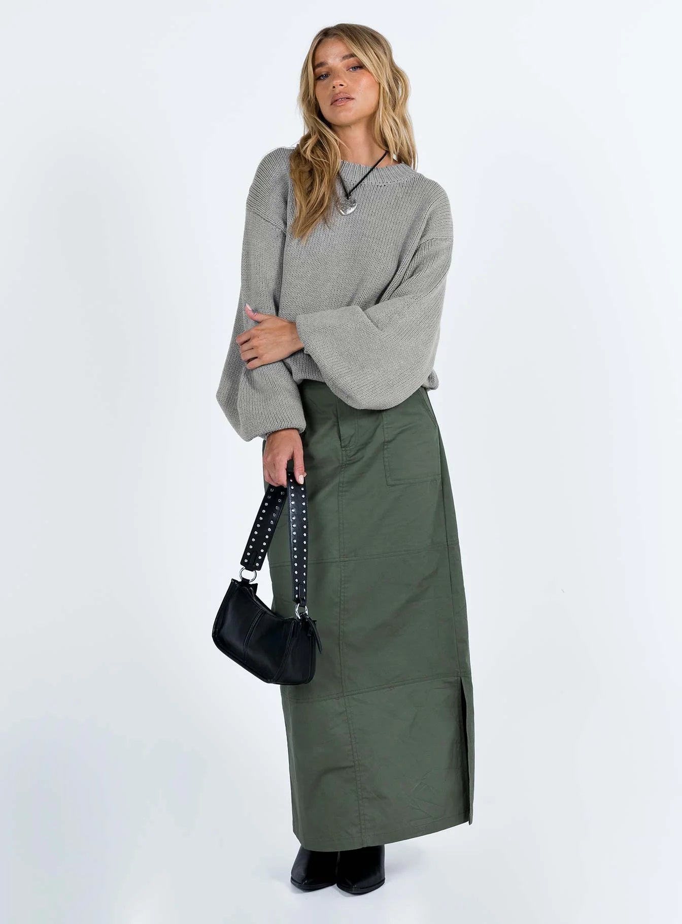 Harmony Balloon Sleeve Knit Sweater Grey