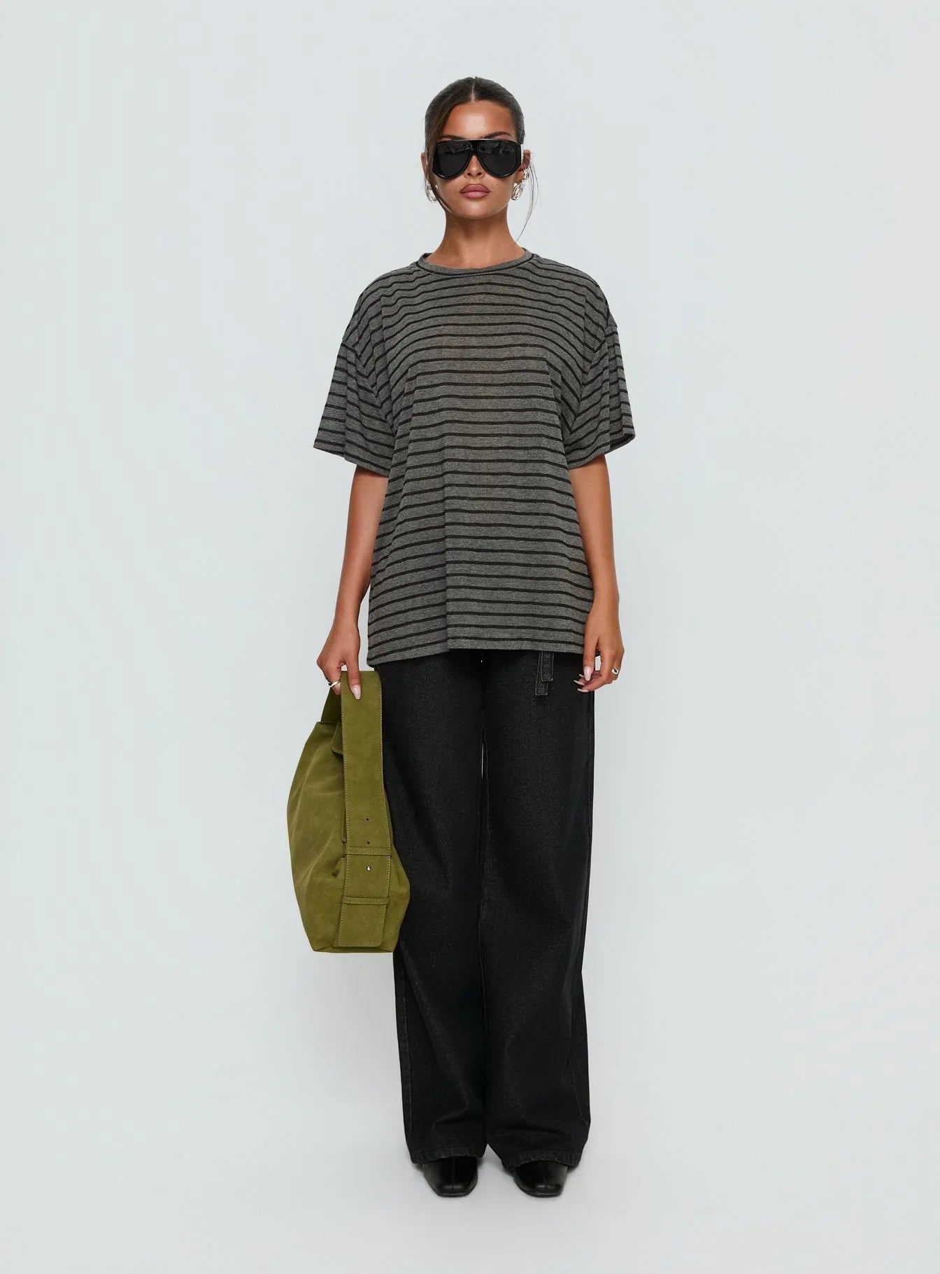 Zaydee Oversized Tee Grey Black Stripe
