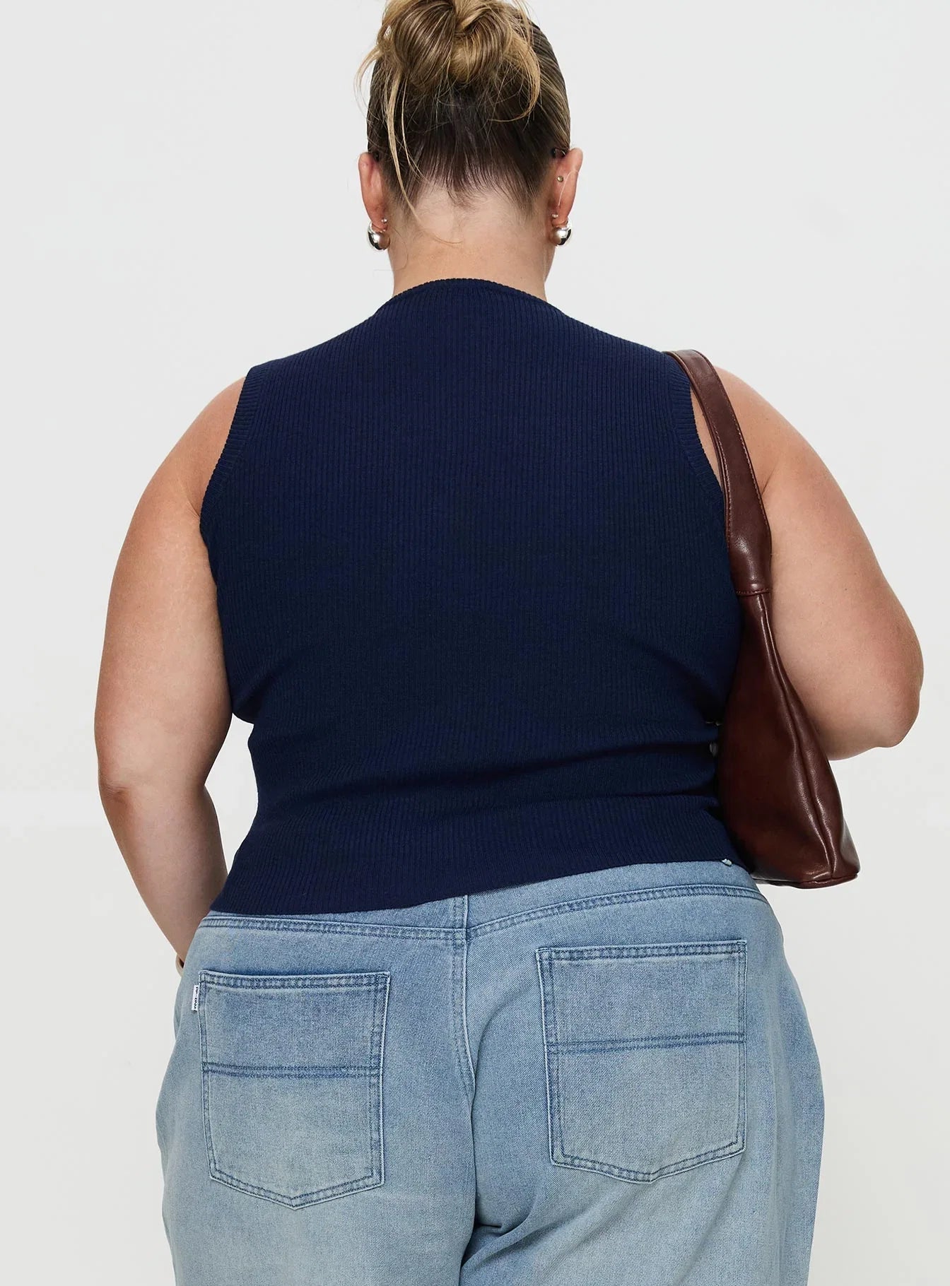 Suzu Sleeveless Knit Top Navy Curve