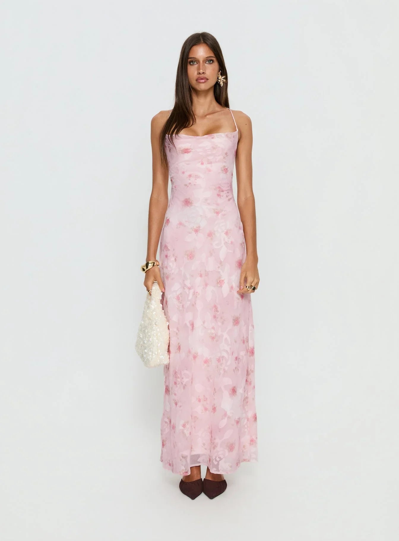 Celena Maxi Dress Pink Floral Burnout