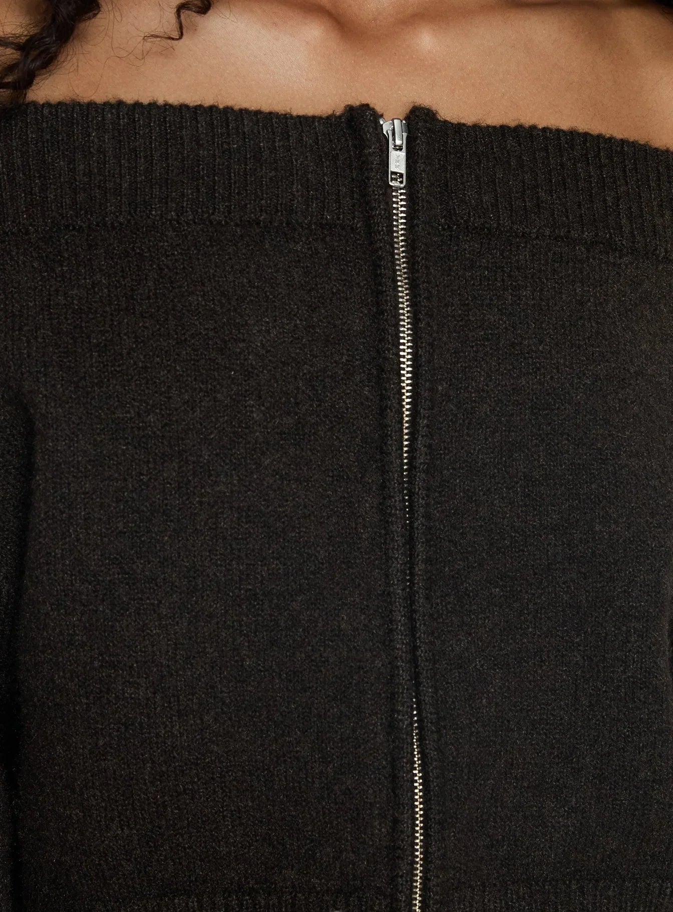 Ortensa Off Shoulder Zip Through Jumper Brown