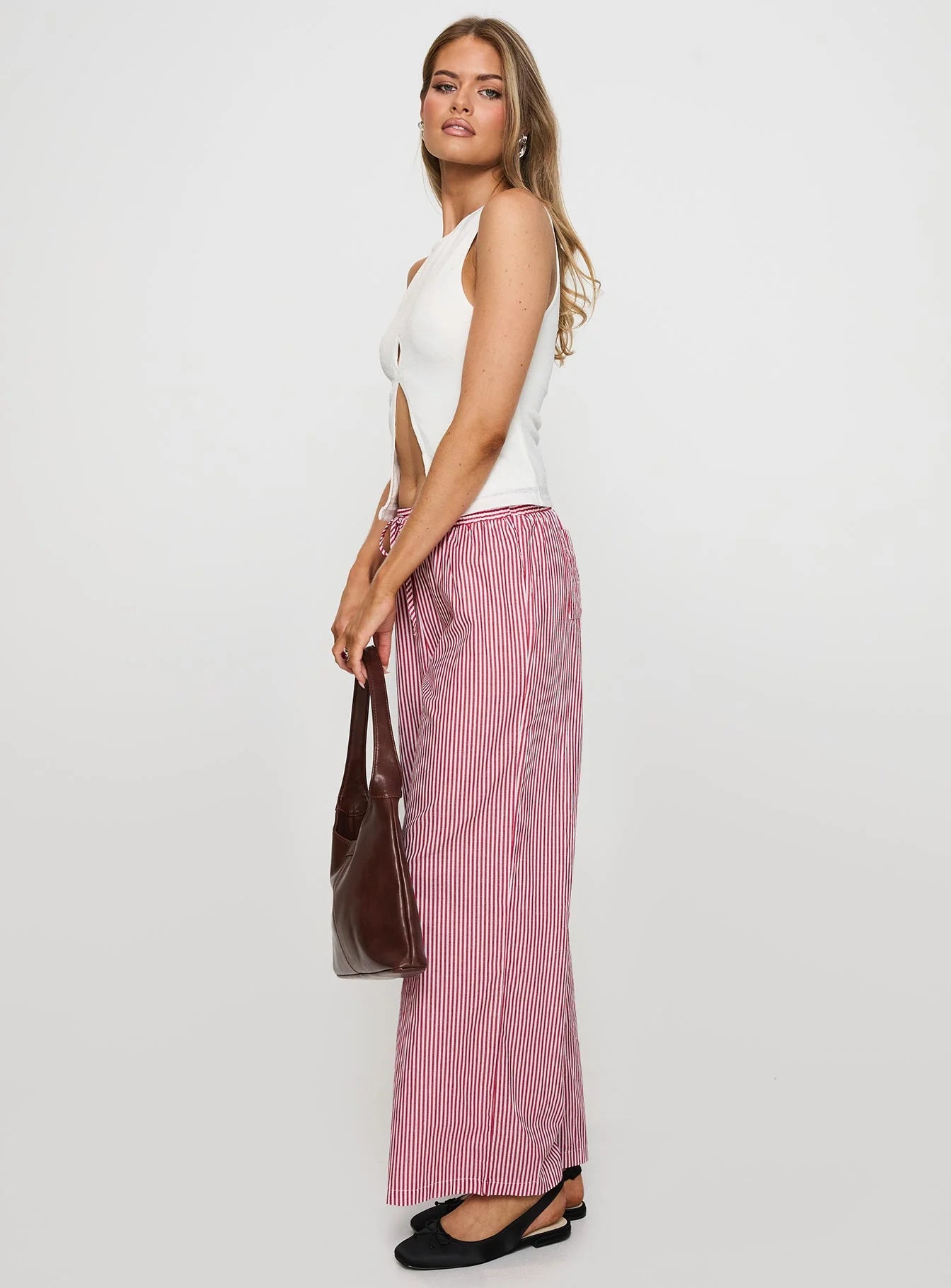 Holiday Tie Front Pants Red White Stripe