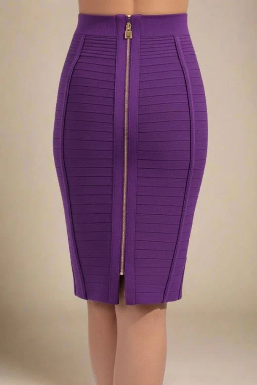 Pencil Bandage Knitted Knee Length Skirt Plum Purple