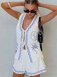 Sun And Palm Trees Vest Set White Blue