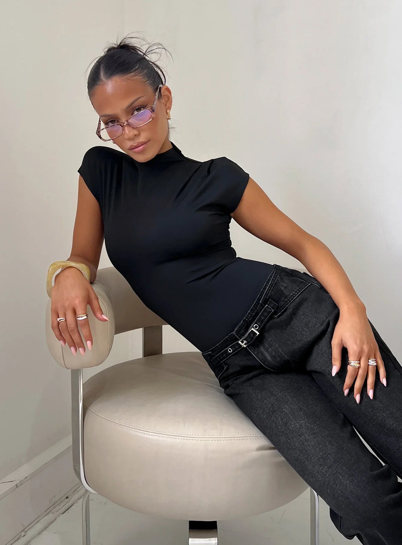 Cailie Mock Neck Bodysuit Black