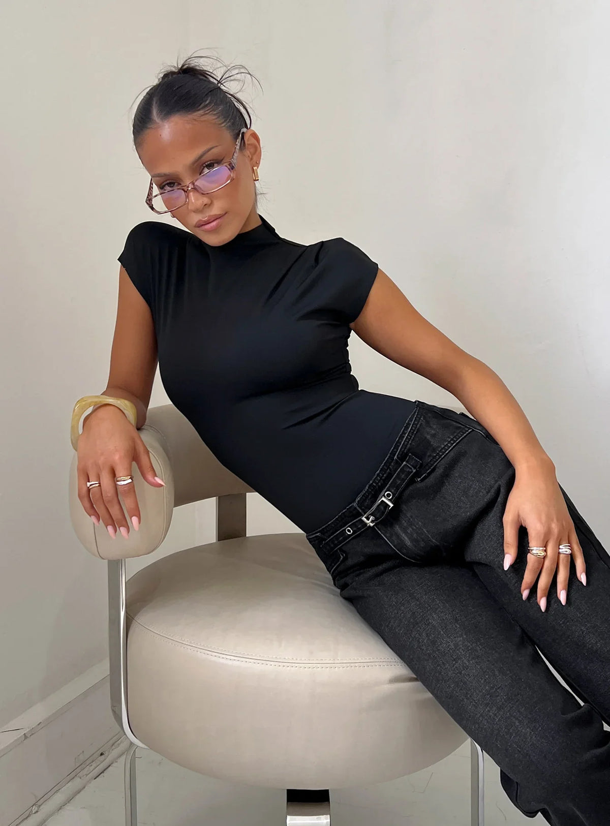 Cailie Mock Neck Bodysuit Black