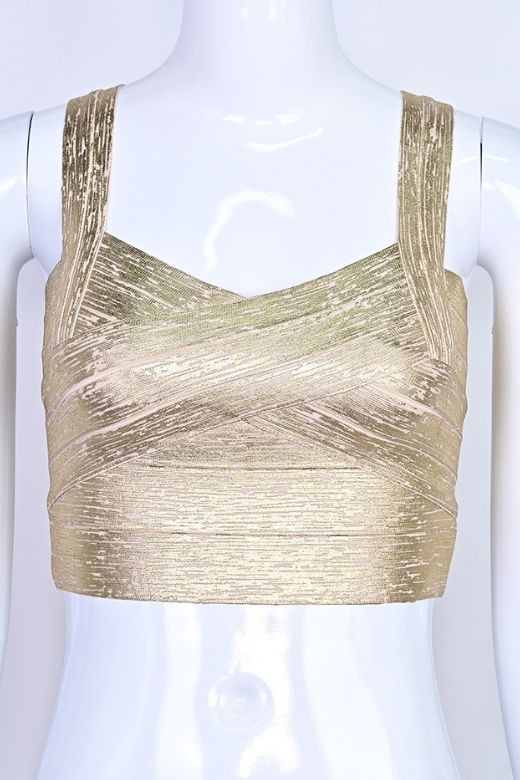 Jay Bandage Leather Crop Top Gold