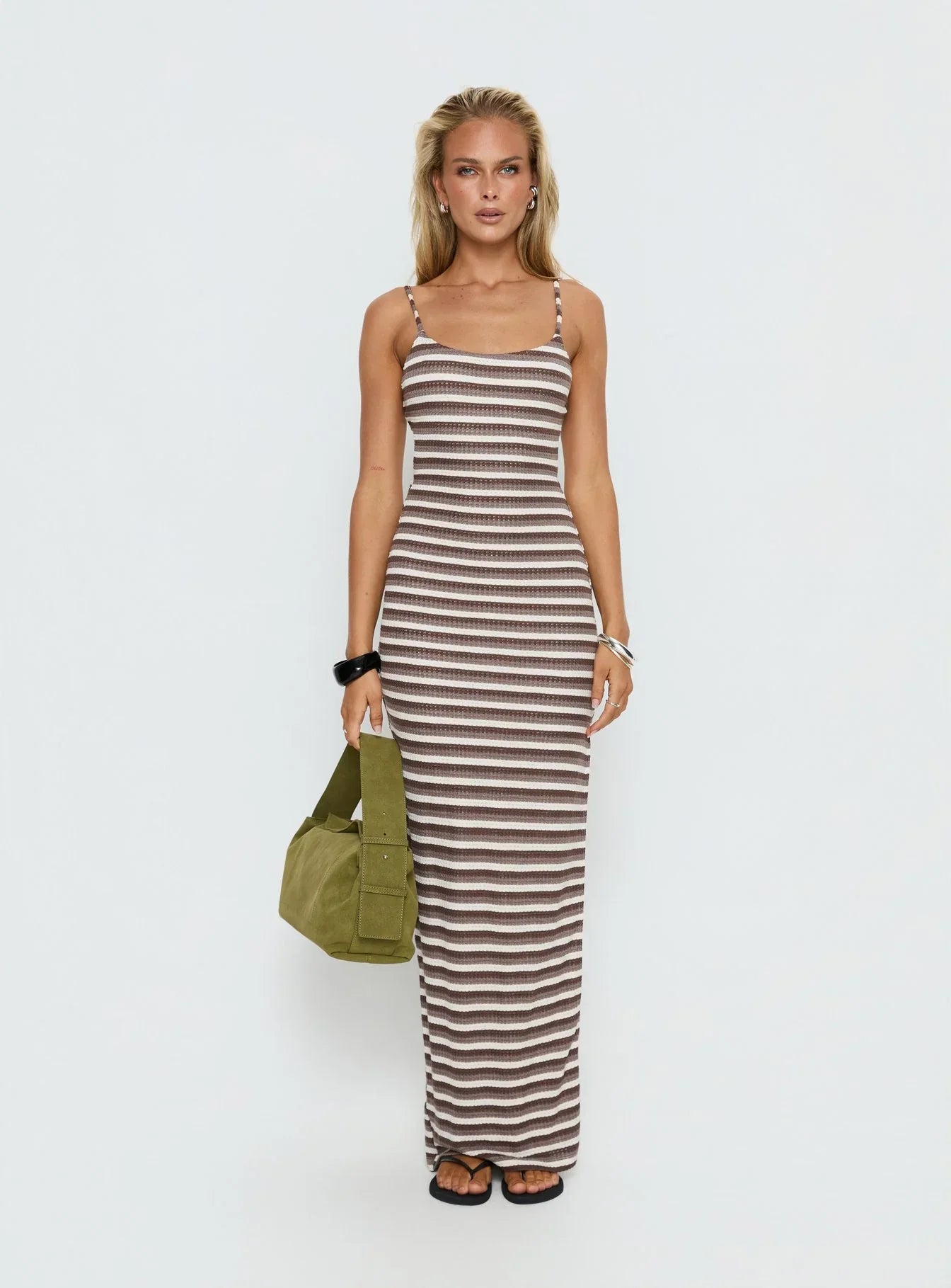 Elestria Maxi Dress Brown Stripe