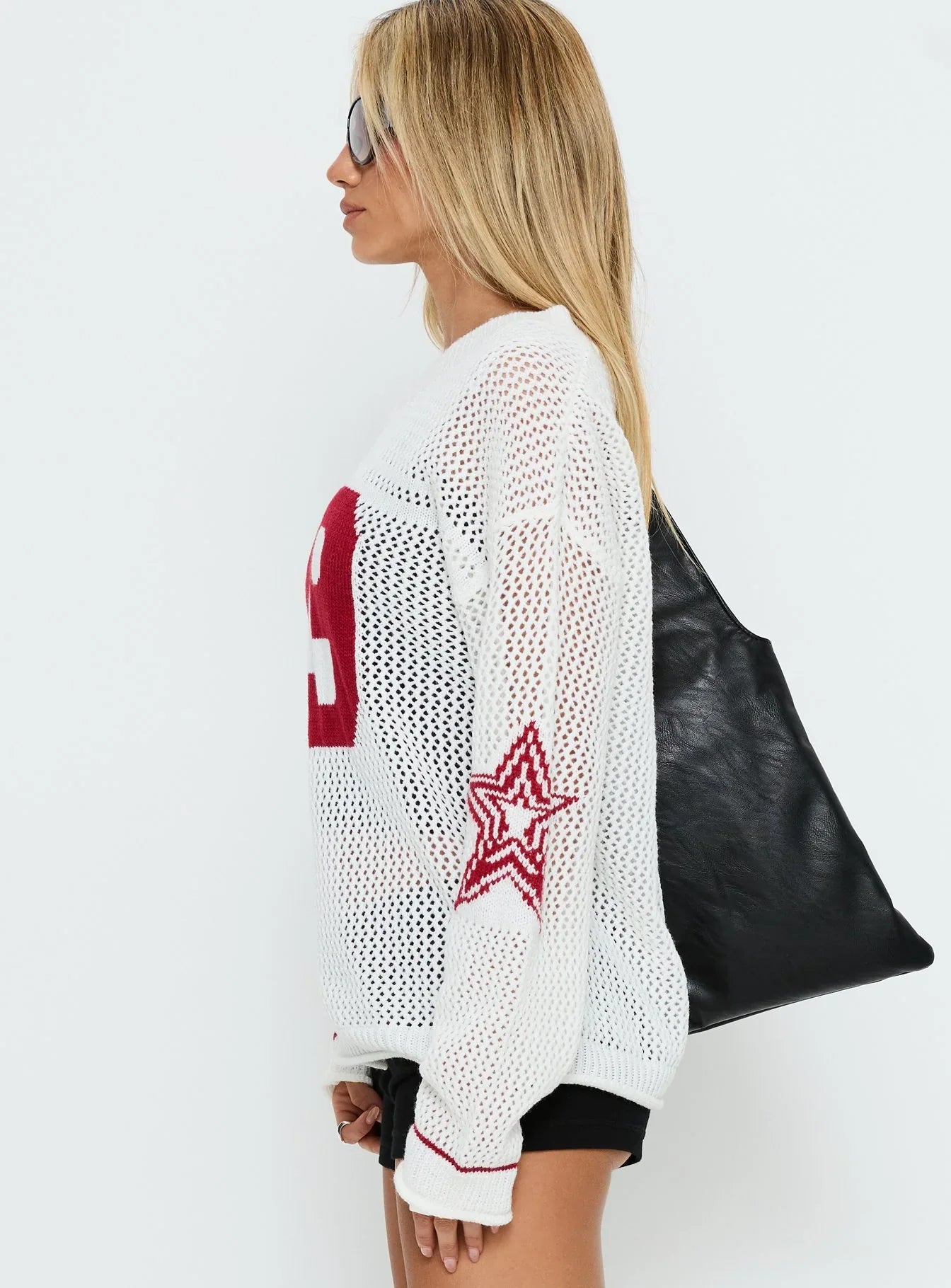 Korrin V Neck Graphic Knit Sweater White
