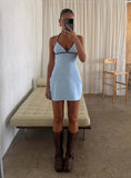 Baseline Halter Rib Mini Dress Blue Brown