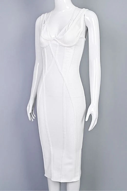 Lucy Bandage Midi Dress White Pearl