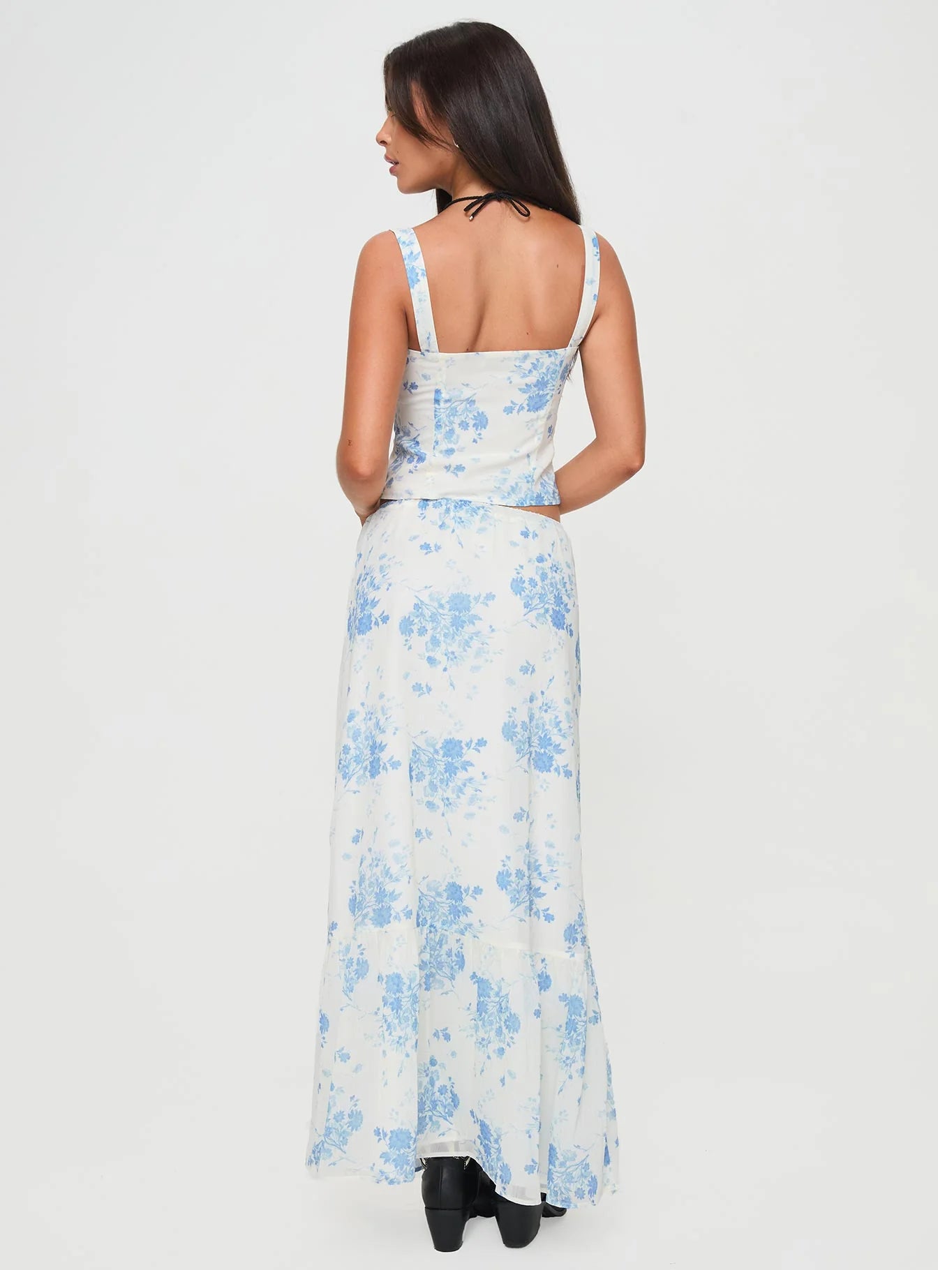 Modern Girl Maxi Skirt White Blue Floral