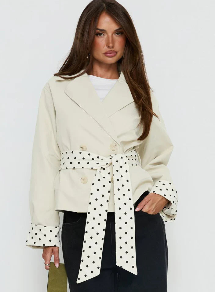 Meriana Cropped Trench Beige Polka Dot