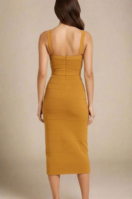 Heidi Bandage Midi Dress Mustard Yellow
