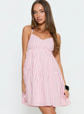 Elisabef Halter Mini Dress Pink Stripe