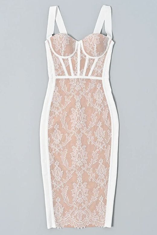 Genevieve Bodycon Midi Dress White Pearl