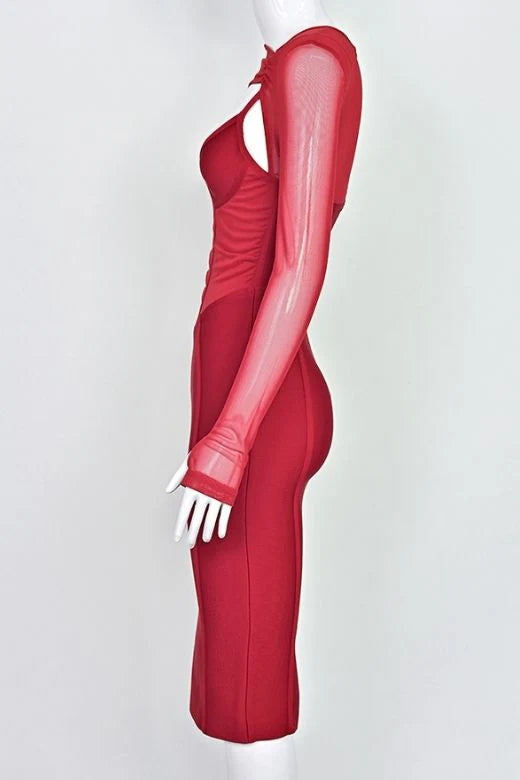 Lexi Long Sleeve Bodycon Midi Dress Lipstick Red