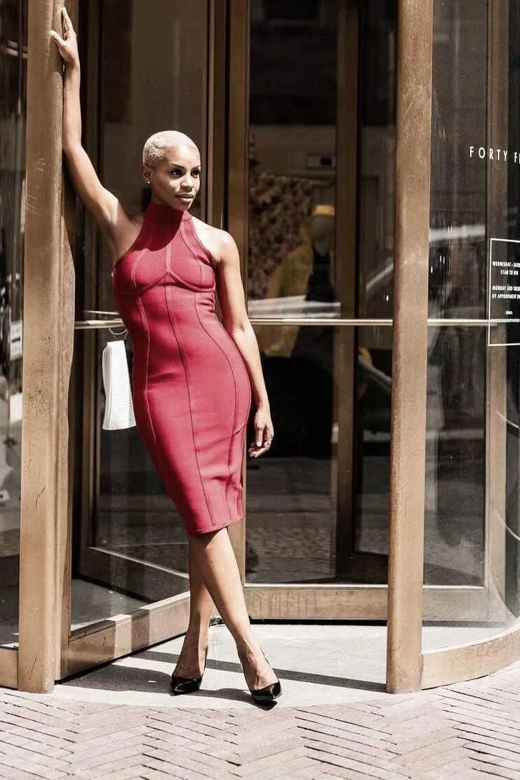Lea Bandage Midi Dress Mustard Yellow Sale