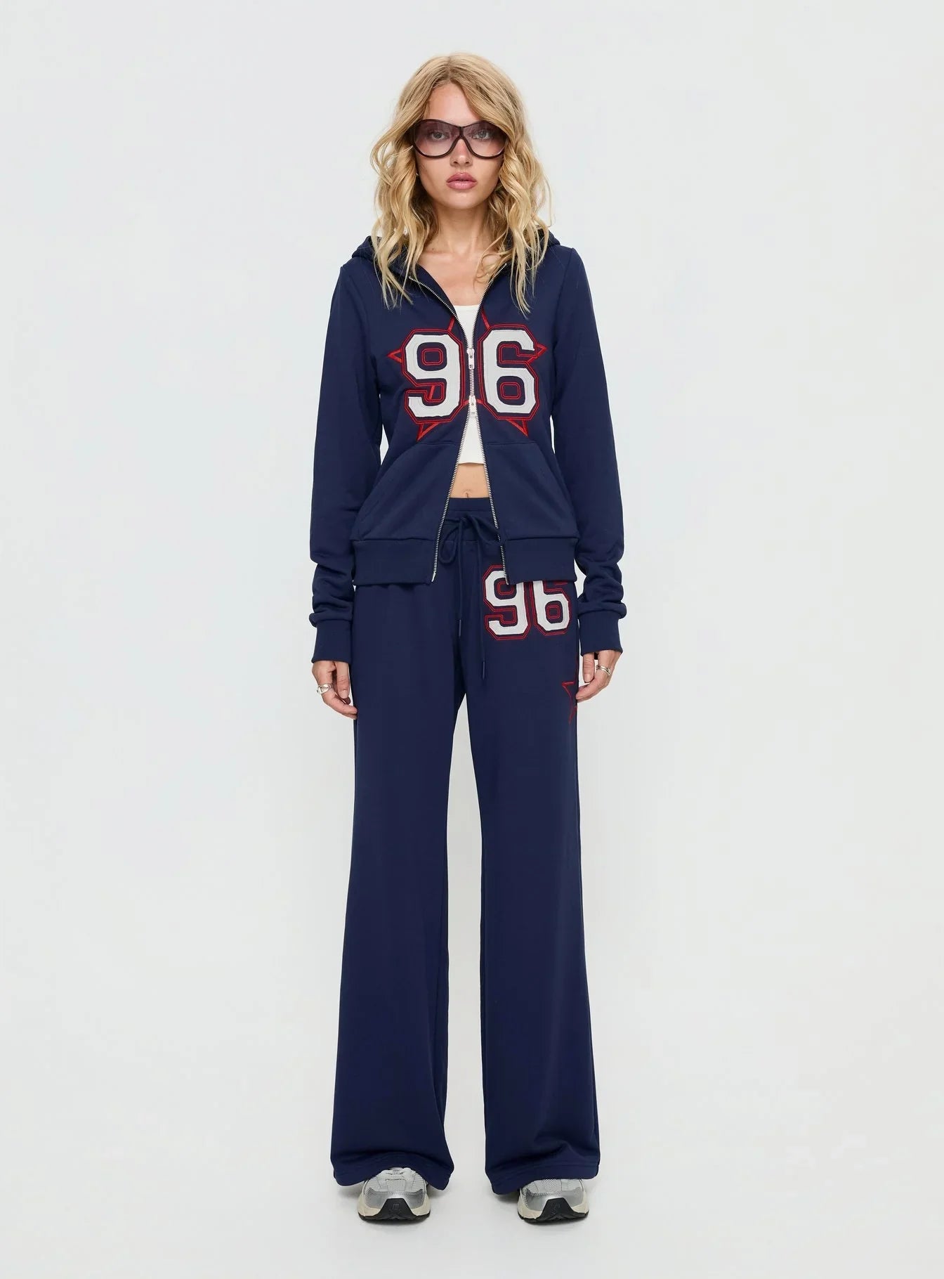 Kari Distressed Patch Track Pant Navy Multi